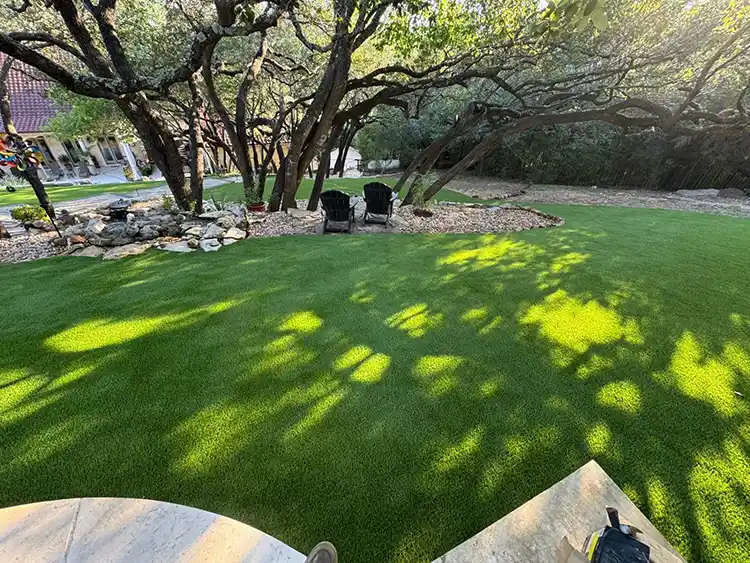 Residential artificial turf backyard installation in Austin, TX
