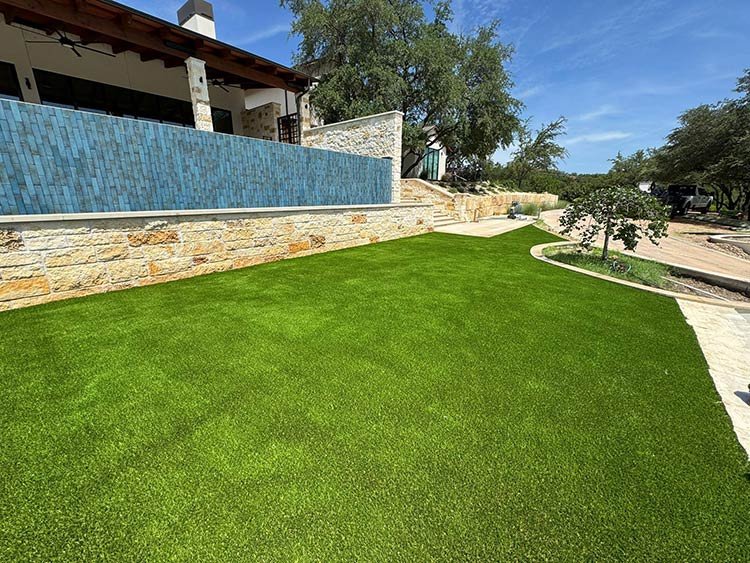 Residential front yard artificial turf installation in Austin, TX