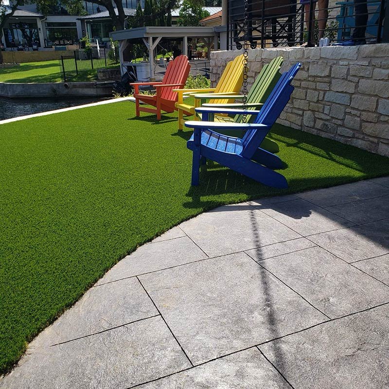 Waterfront property artificial turf installation at Lake Travis, TX