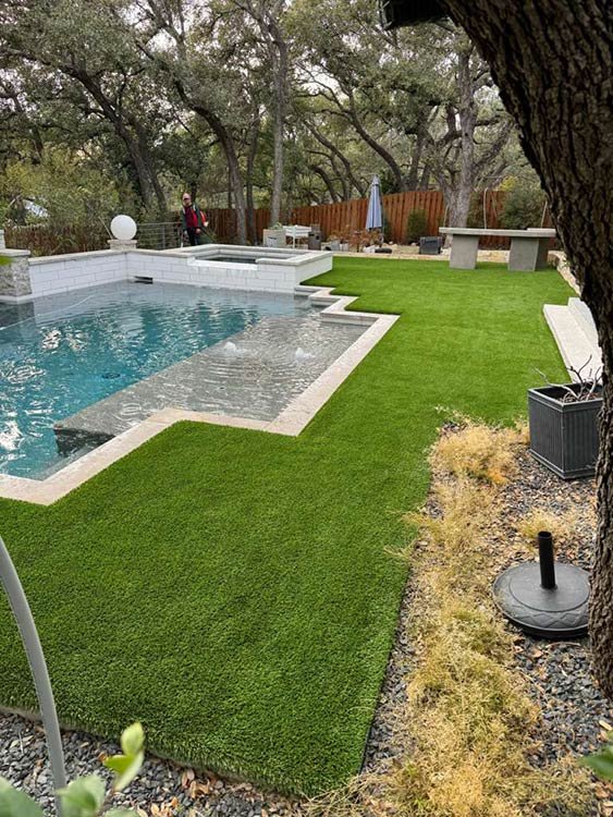 Resort-style pool deck turf installation