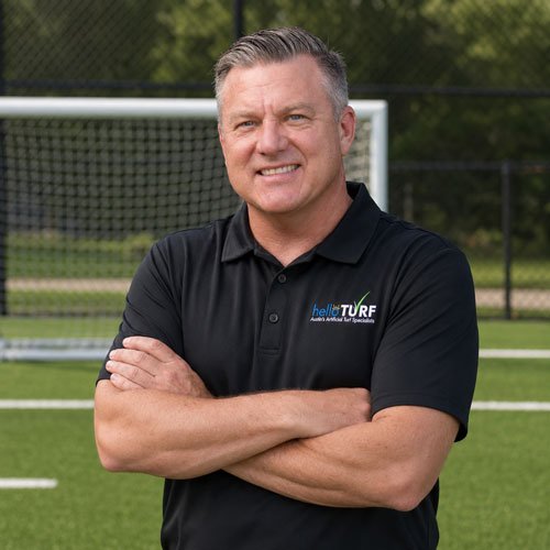 Carl Kahlfeldt, co-owner of Hello Turf, at a turf installation in Austin, TX